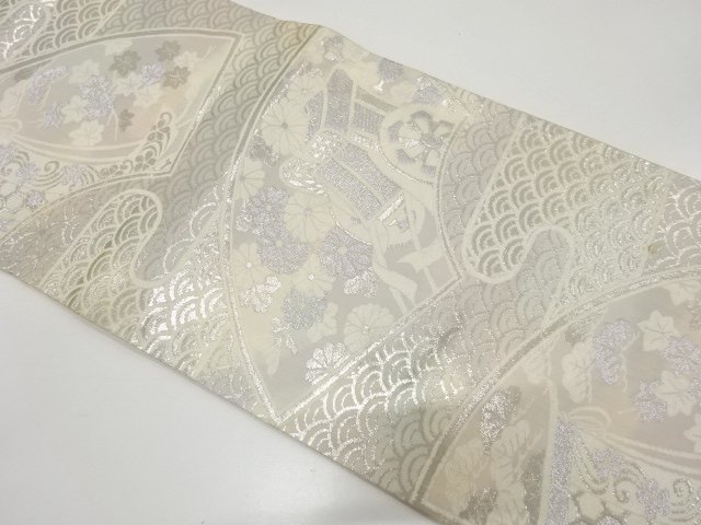 JAPANESE KIMONO / ANTIQUE FUKURO OBI / SILK / WOVEN FLORAL PLANTS